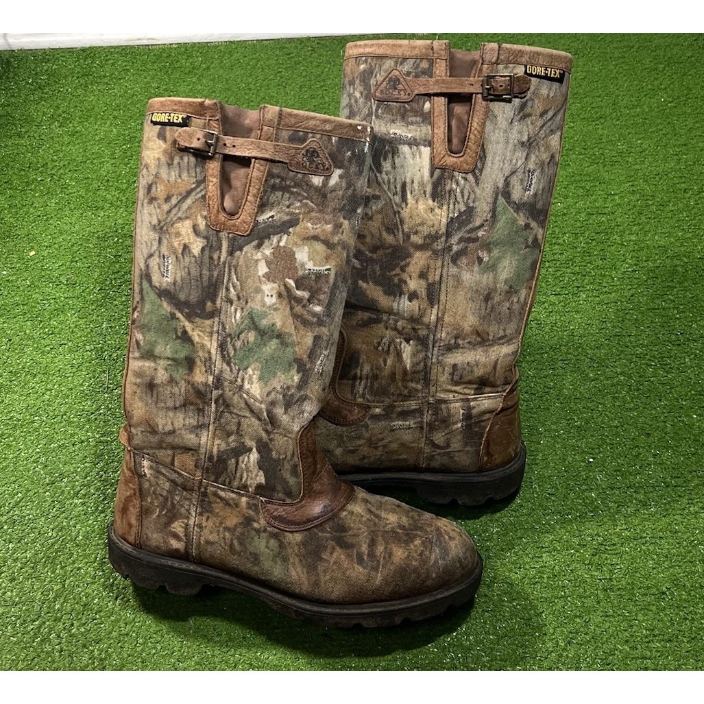 Vintage Camo Snake Boots Sz 13 Wide Rocky Boot Canvas Leather Buckle Gore-Tex